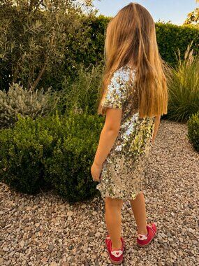 Zara Girls Silver Sequin Paillette Party Dress Size 6
